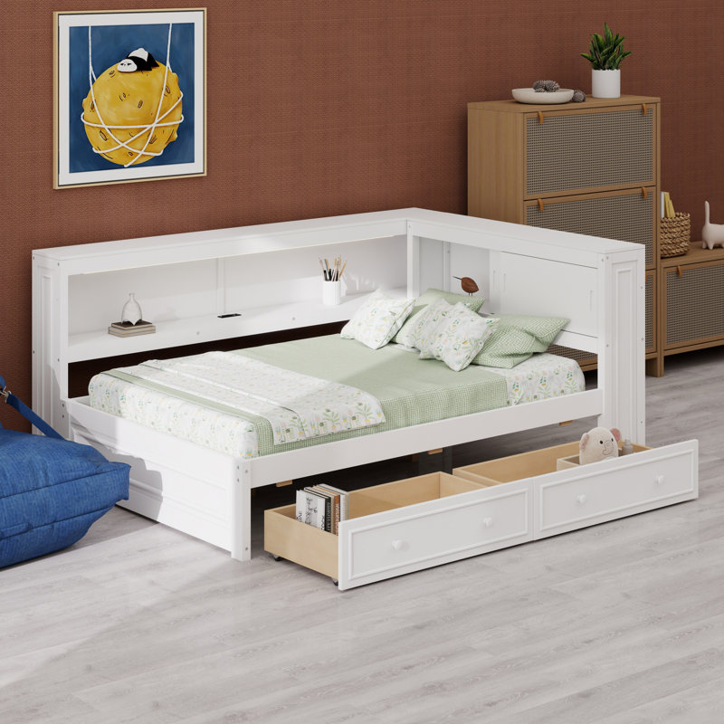 Lit de jour avec tablettes de rangement, Blanc