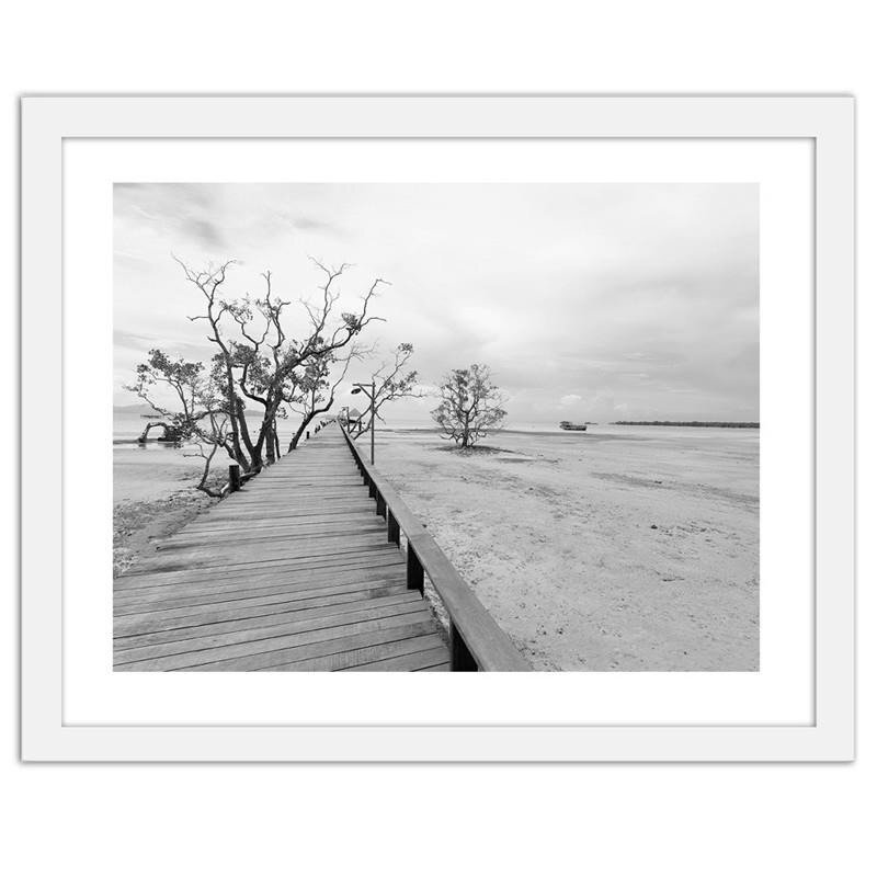 Gerahmter Fotodruck Malerische Landschaft mit einer Brücke