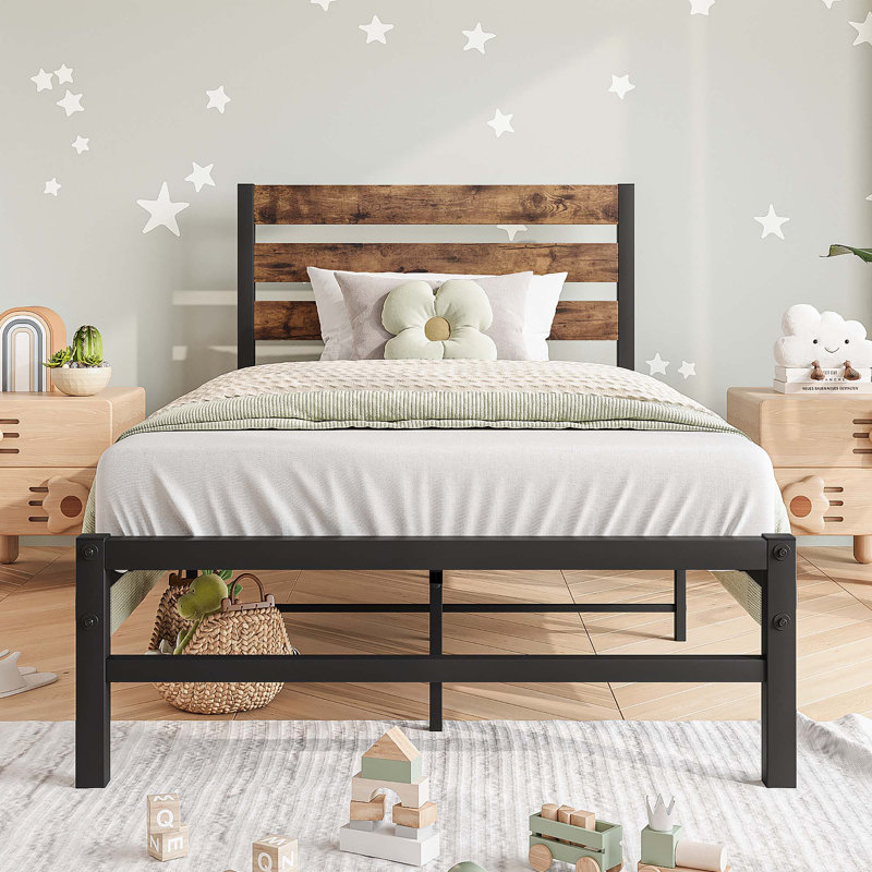 Metal Storage Bed, Twin, Black/Brown