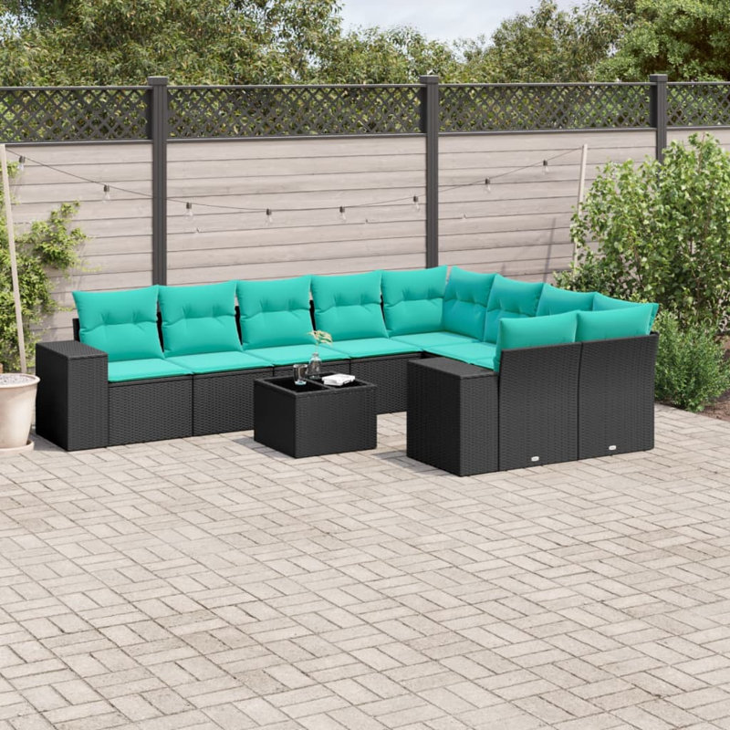  Ensemble de canapé de patio 10 pièces avec coussins en rotin de polyester noir