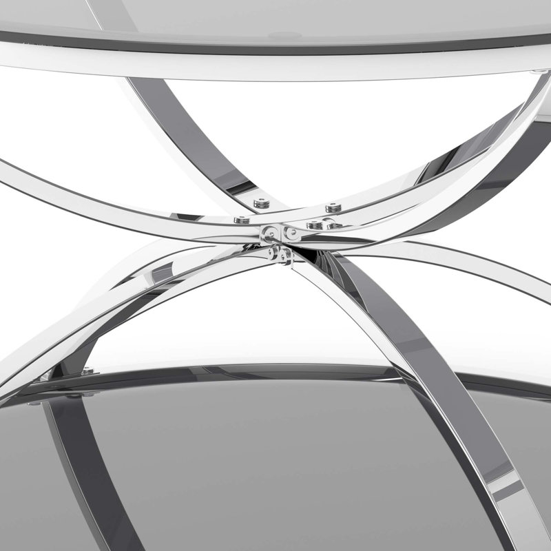 Table basse moderne en verre avec 2 niveaux, cadres en forme d'anneau, structure en métal et verre trempé transparent