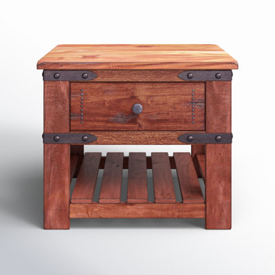 Solid Wood End Table with Storage