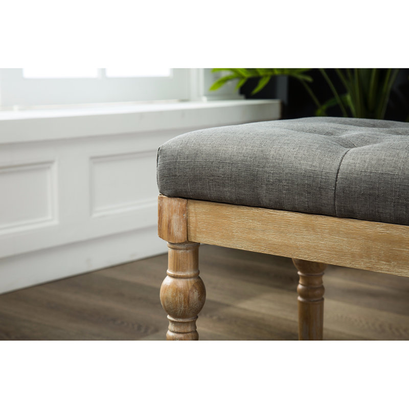 Banc de salle à manger en bois massif gris Habit - revêtement en tissu, repose-pieds, conception classique