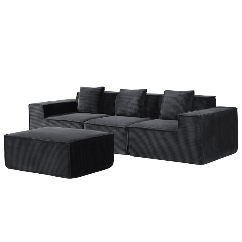 Compression 112.1'' L shape modular sectional sofa, Black Corduroy