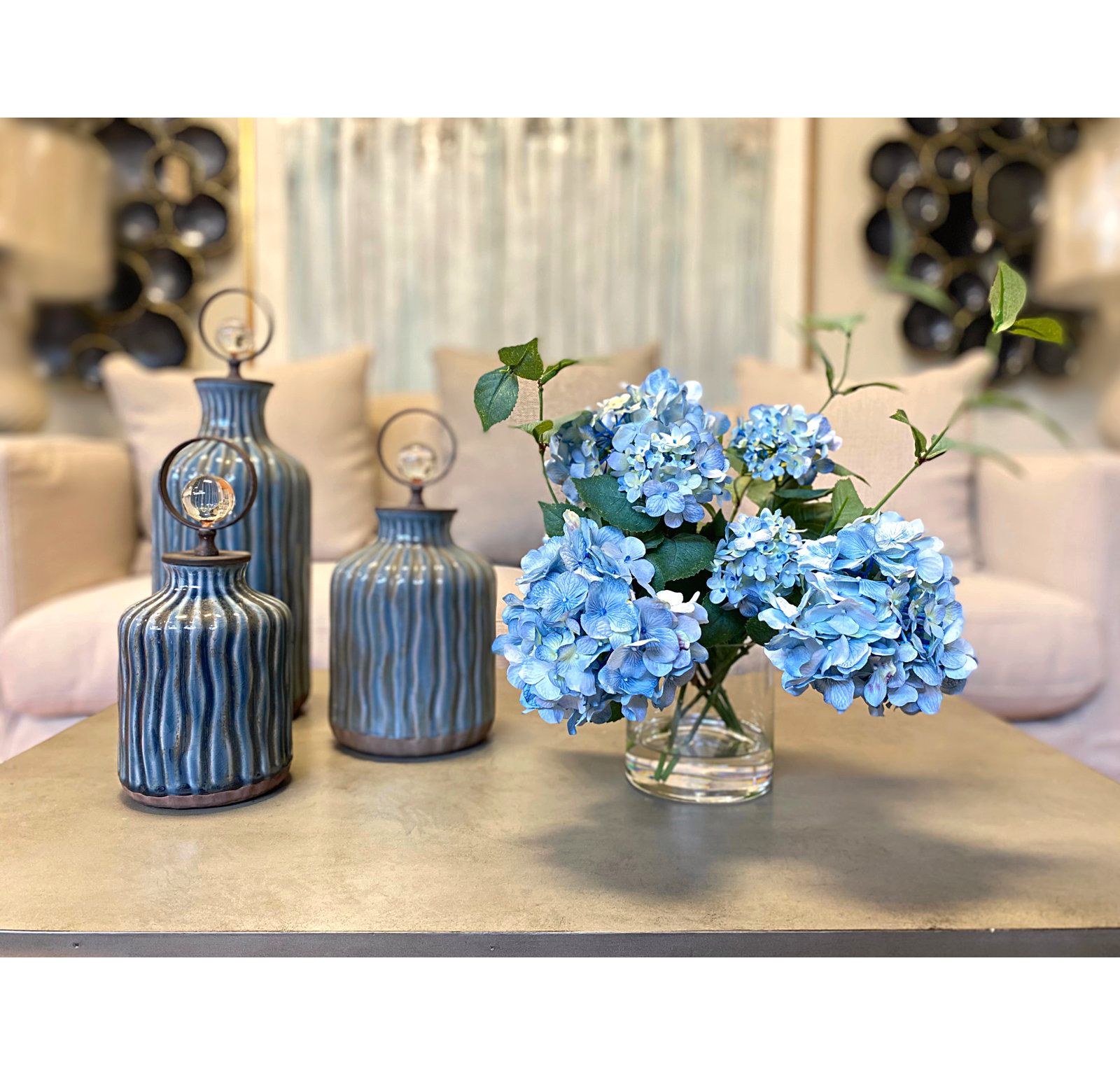 Keenum Hydrangea Floral Arrangement, Blue