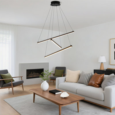 3 Lights Dimmable LED Modern Linear Chandelier with Adjustable Hanging Cord for Bedroom Kitchen Island
