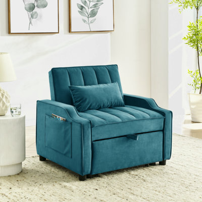 Modern Velvet Armchair Sofa Couch  Pull Out  Bed,3 In One Convertible For Living Room Sofa Bed,Blue -  Everly Quinn, EB5F36F4153B4B1BB234DF3023861D95