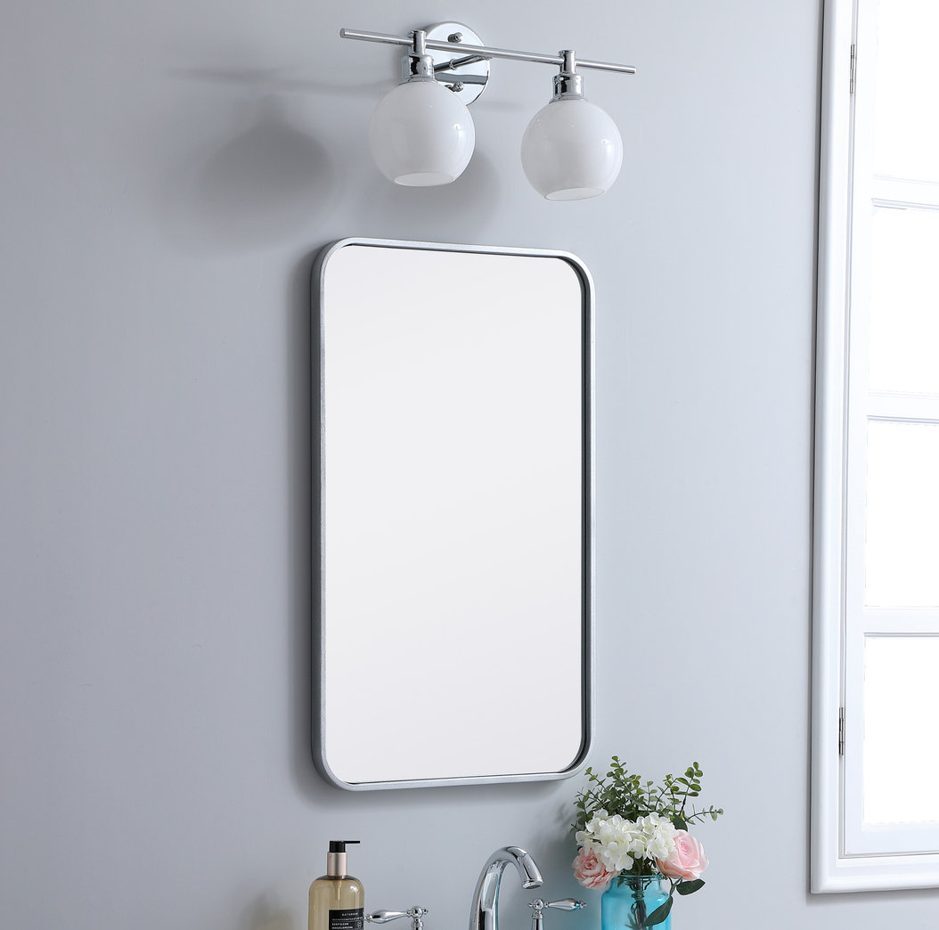 Sabine Metal Rounded Rectangle Wall Mirror, 30" x 18", Silver