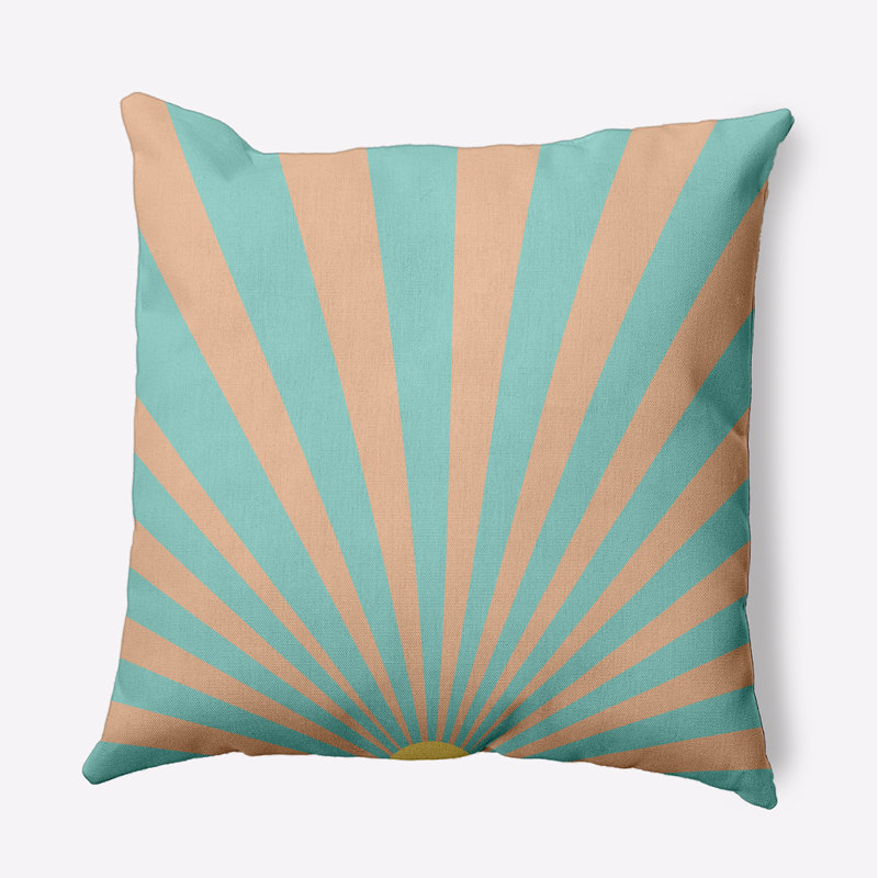 Coussin intérieur / extérieur Leafy Branch, H 16 po x l 16 po, Bleu ciel / géométrique abricot