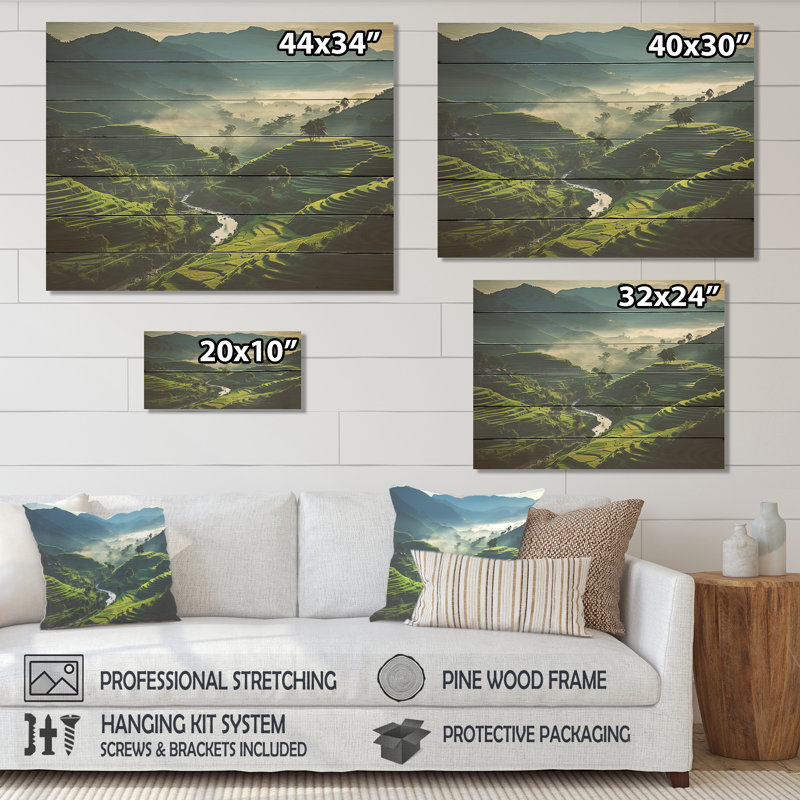 Shimmering Fields Of China - Chine sur impression de bois, H 34 po x l 44 po x P 0,78 po