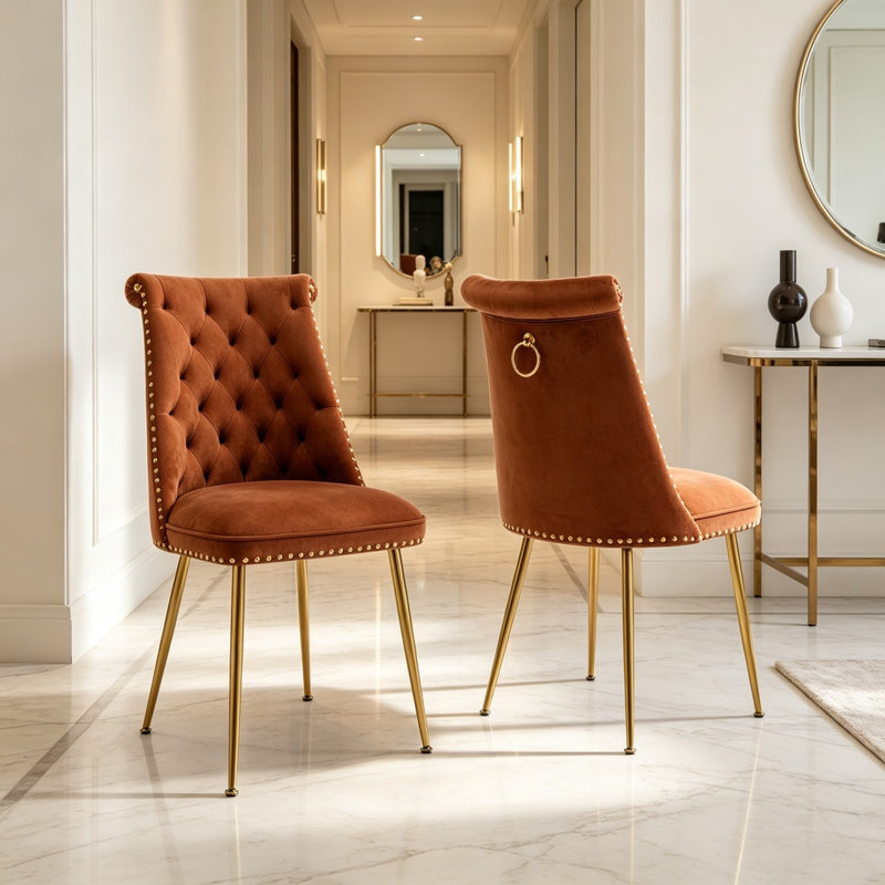 Chaise de salle à manger à dossier plein en velours Magallanes (ensemble de 2), Café