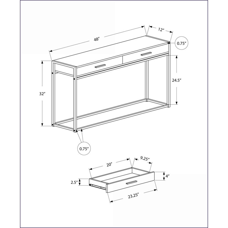 Table basse contemporaine avec 2 tiroirs coulissants en métal, stratifié noir et amp; Métal pour les espaces de vie