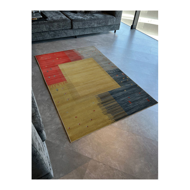 Tapis décoratif multicolore à motif abstrait carré et carré, Rectangle 2 pi 4 po x 3 pi 11 po
