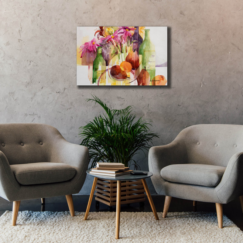 Art mural sur toile, "Cosmos, Bottles and Pears" par Annelein Beukenkamp, H 26 po x l 40 po x P 1,5 po