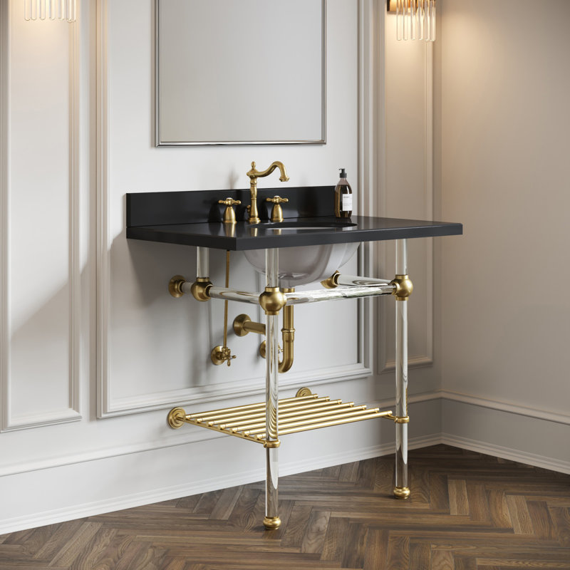 Kingston Brass Templeton 36-Inch Black Granite Console Sink with Acrylic Legs and Shelf (8-Inch, 3-Hole)