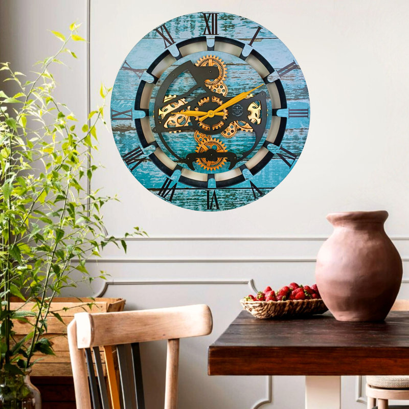 Solid Wood Wall Clock, Aqua Green