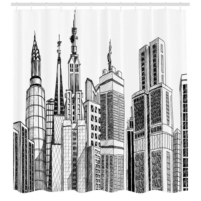 Cityscape Shower Curtain Set + Hooks, 70" H x 69" W