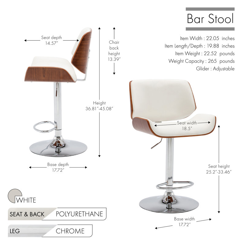 Tabouret de bar en similicuir pivotant à hauteur réglable Litton, blanc