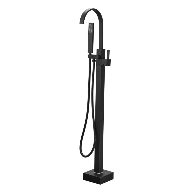Robinet de baignoire autoportant monocommande à fixation au sol avec douche à main (nickel brossé)