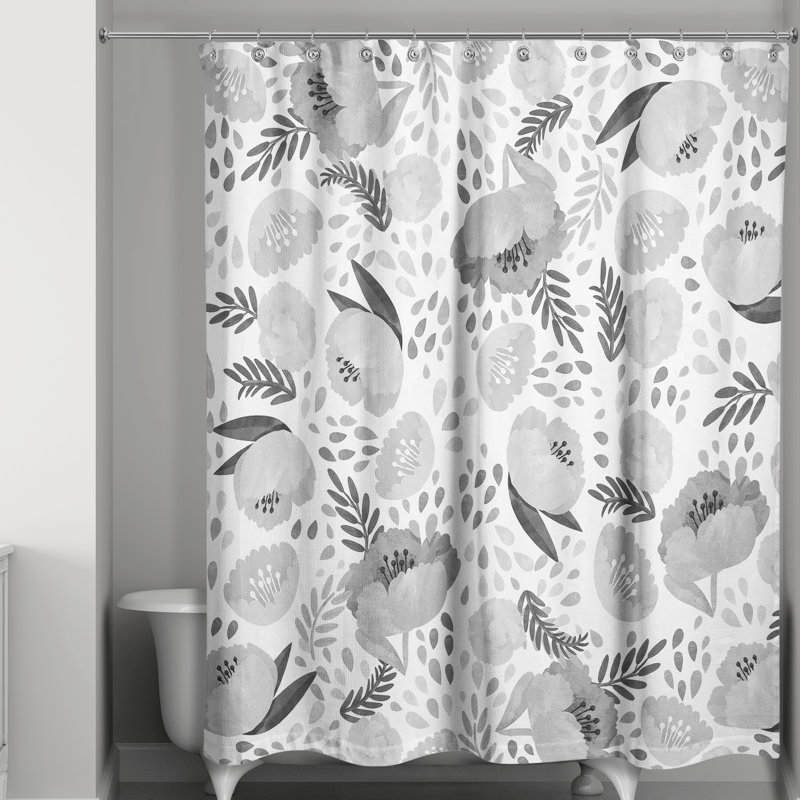Rideau de douche simple floral Desdemona, Gris