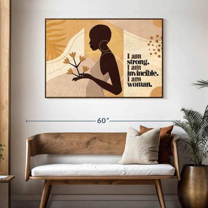 Femme forte et invincible, 46 po x 31 po, Cadre flottant noyer