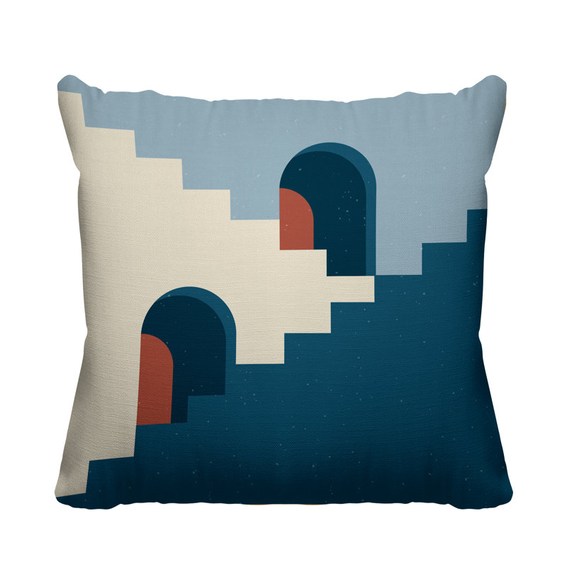 Coussin décoratif intérieur / extérieur Minimalist Architecture, L 19 po x H 19 po, Bleu marine