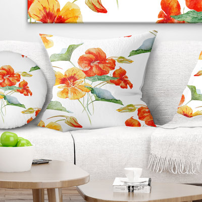 Motif de fleurs d'aquarelle capucine - coussin imprimé floral