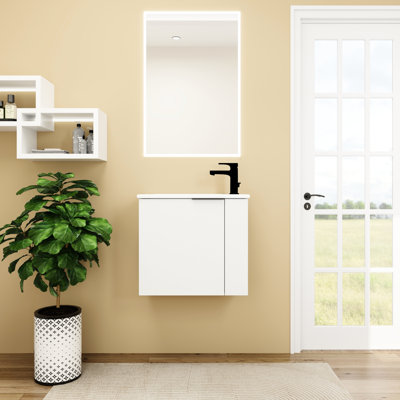 Petite armoire de salle de bain avec lavabo, 22 po, fixation murale, porte à fermeture en douceur, ornement élégant pour meuble-lavabo de style chic