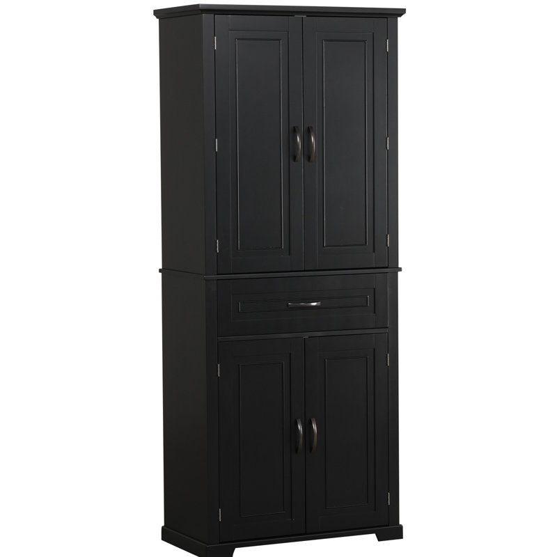 Armoire de salle de bain avec portes et tiroir - Tablette réglable noire, Noir