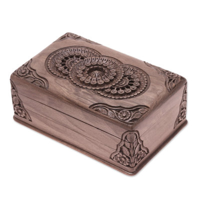 Boîte à bijoux florale en bois de noyer Mandalas