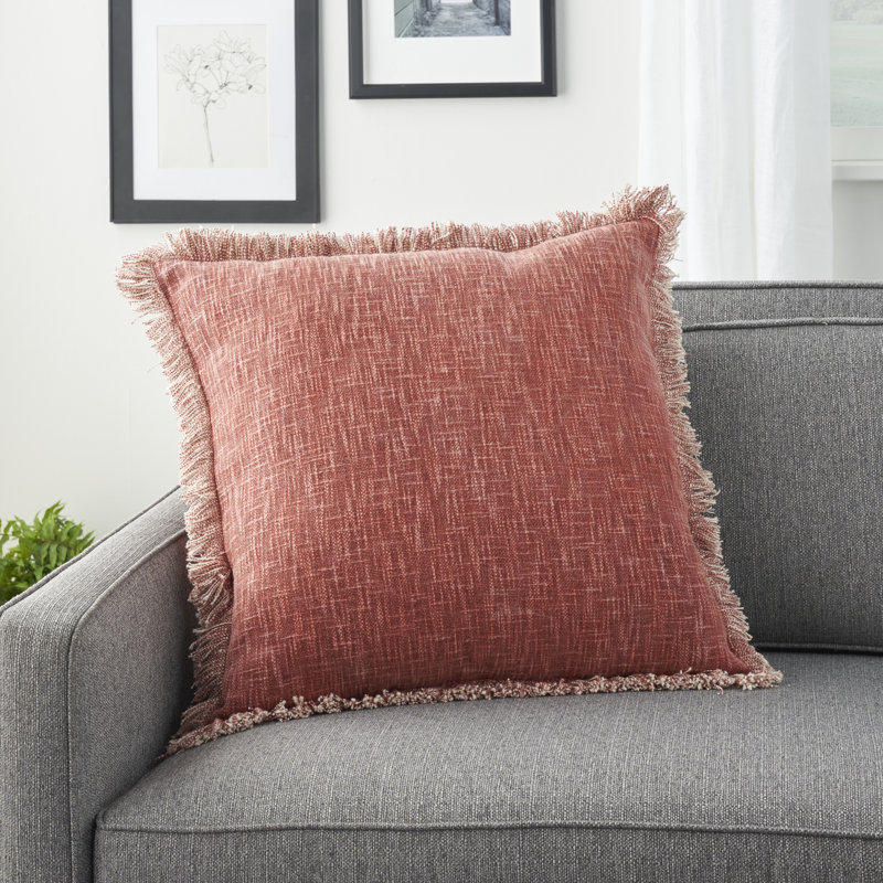 Rust Cotton Fringed 22" Square Throw Pillow