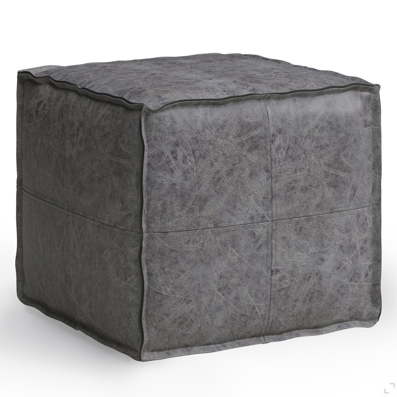 Square Pouf - Distressed, Dark Gray