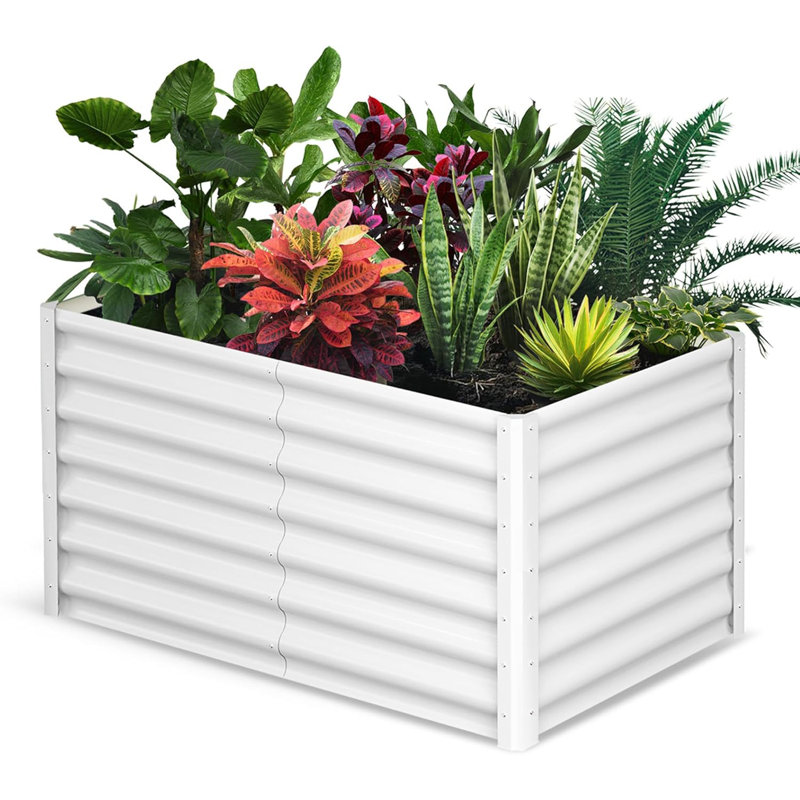 Rectangular Elevated Galvanized Steel Raised Garden Bed, Self-Watering Metal Planter Box with Drainage System, Ergonomic Elevated Planter for Vegetables, Flowers