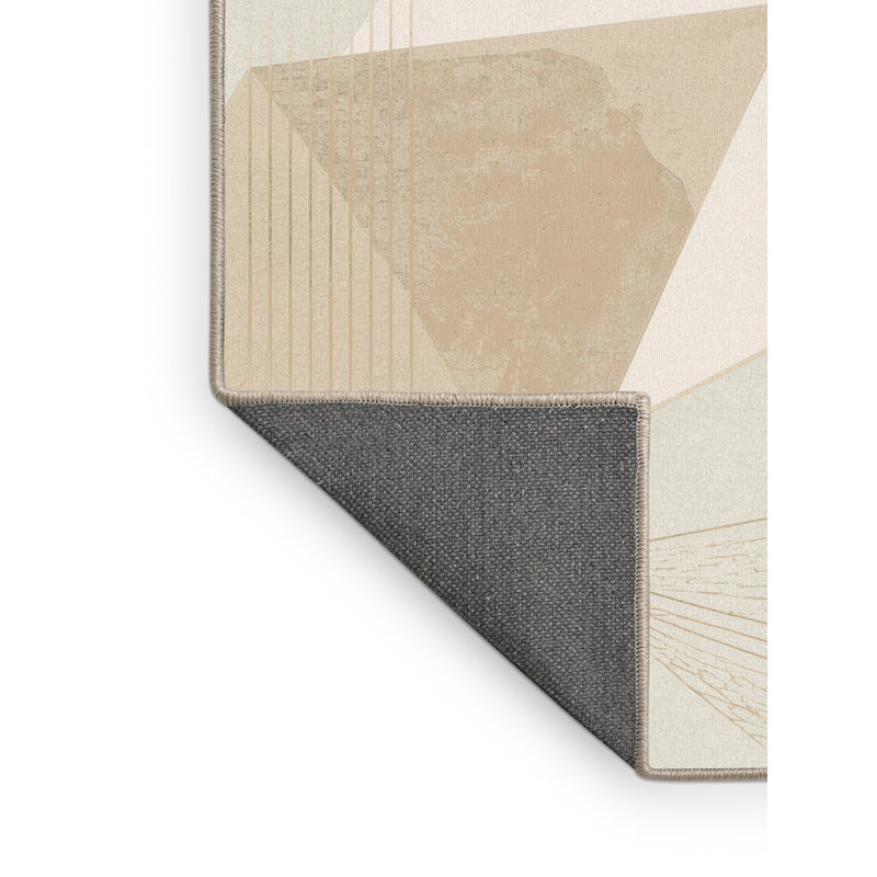 Tapis beige doux et moelleux à motif géométrique minimaliste Temaraia, Carré 4 pi