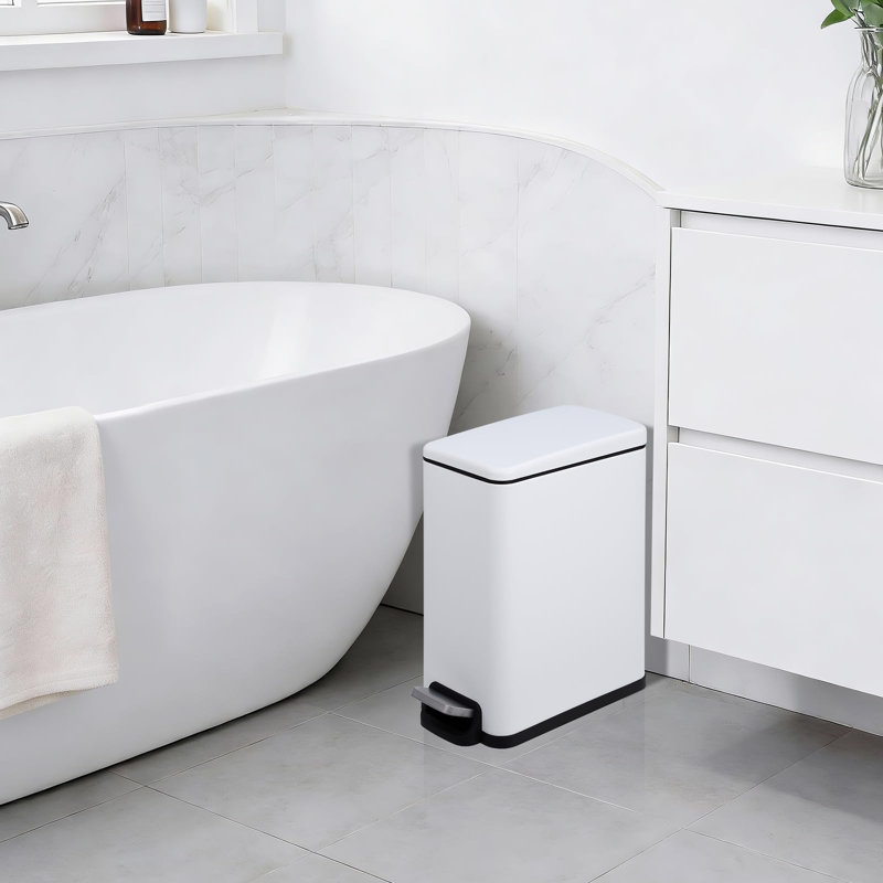 Stainless Steel Trash Can with Removable Inner Bucket & Step On for Kitchen and Bathroom, White