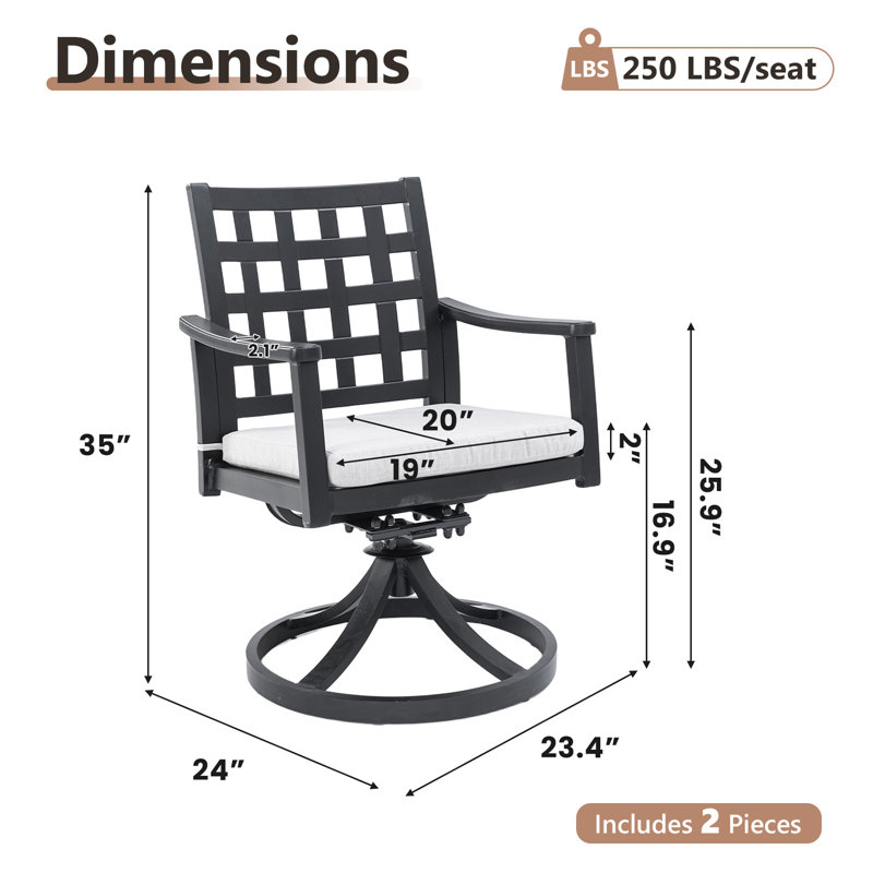 Chaise de patio pivotante en aluminium avec coussins Sunbrella (ensemble de 2)