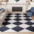 Simple Fresh Square Pattern Non-Slip Bottom Cotton Fabric Retro Senior Black Carpet Fringed Area Rug-641657137