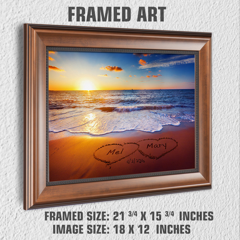 Art mural personnalisé sur toile Sunset Beach, H 12 po x l 18 po, Reproduction encadrée de plastique sans passe-par, Bronze