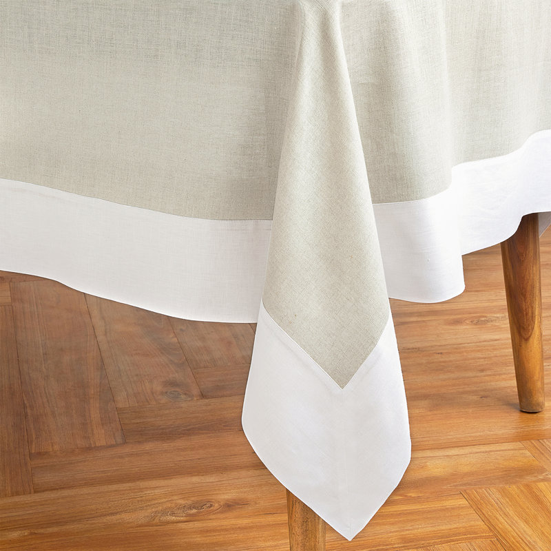 Contempo - 100% Pure Linen Tablecloth, 120" x 60", White/Natural