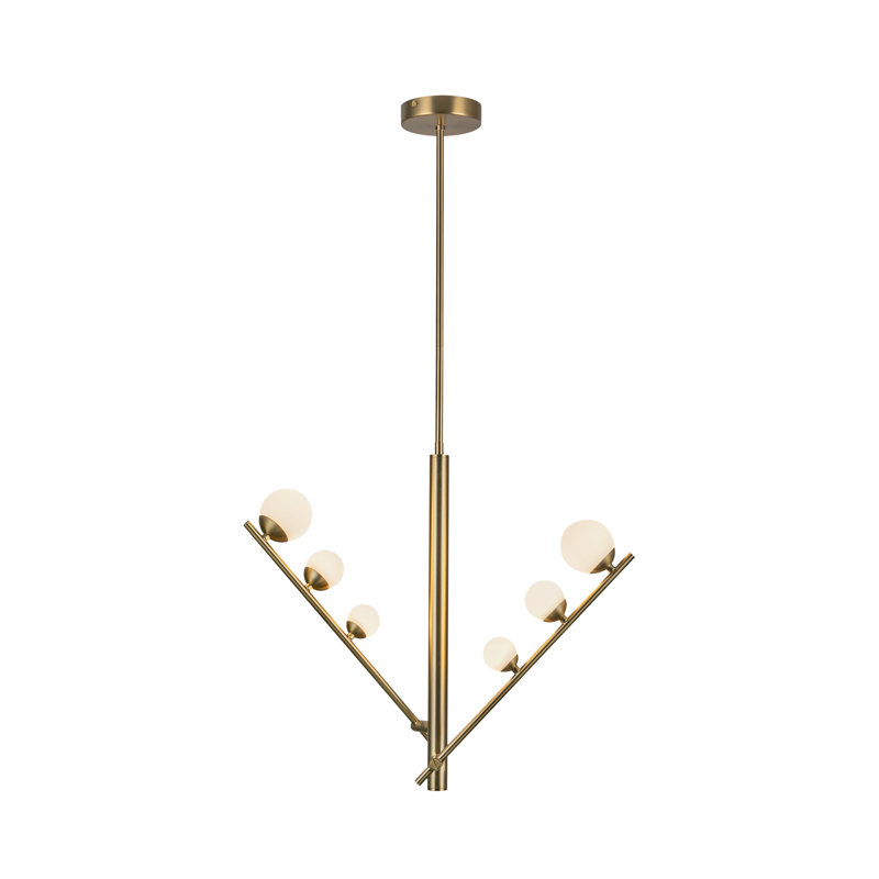 Cypress 2 Arm Opal Glass LED Pendant, Brushed Gold