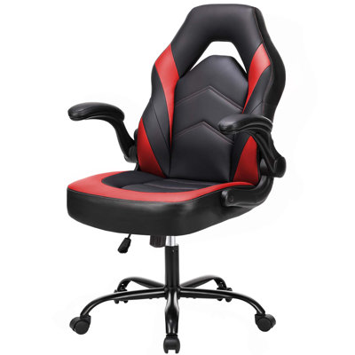Gaming Chair-PU Leather Computer Chair Ergonomic Office Chair with Lumbar Support,Height Adjustable Rolling Desk Chairs with Flip-up Armrests