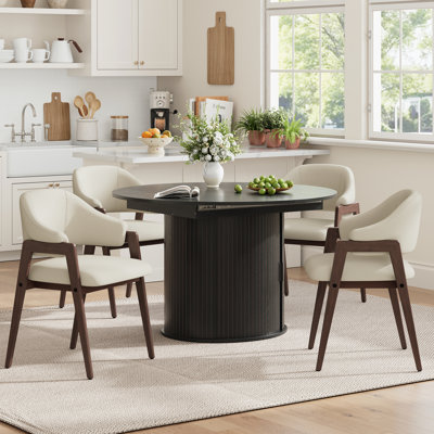 Modern Extendable Round Dining Table Set With Hidden Storage, 47.2"-63" Oval Dining Table And 4 Upholstered Dining Chairs For 4-6 People