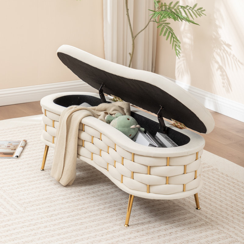 Cristen Upholstered Flip Top Storage Bench, Beige