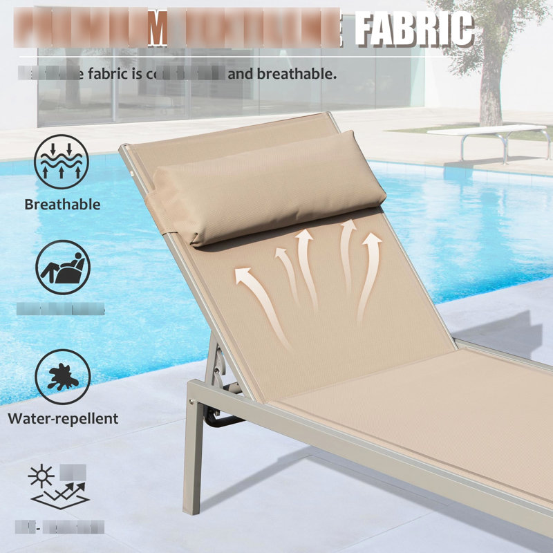3 chaises longues de patio - chaises de piscine en aluminium kaki avec table d'appoint. Offrez des moments de détente incomparables. 5 positions réglables et. Fabrication et tissu. Espace lorsque empilé. Convient au bord de la piscine,