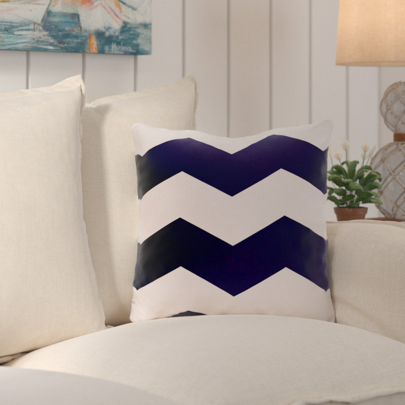 Chevron Stripes Geometric Outdoor Square Pillow Cover & Insert, Navy, 16"x16"