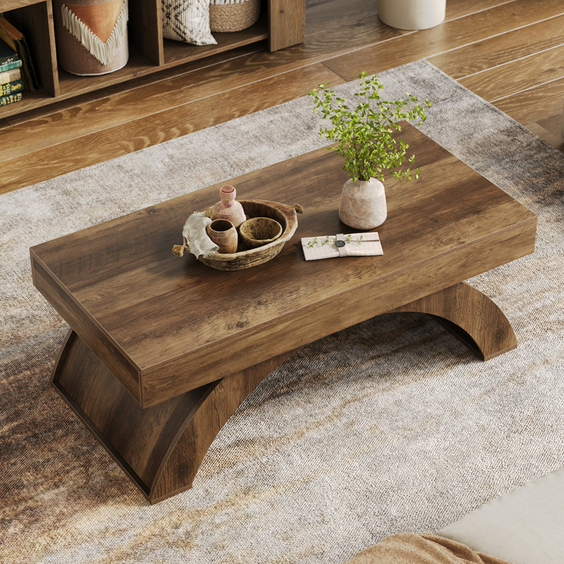47-Inch Rectangle Coffee Table, Farmhouse Center Table with Arched Base for Living Room, Office