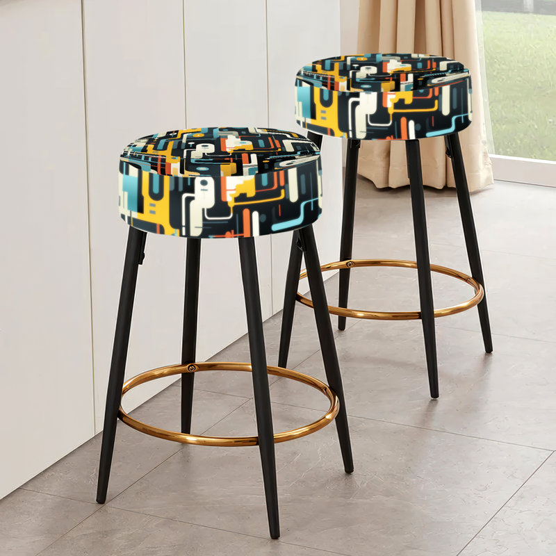Ensemble de 2 tabourets de bar à motif géométrique jaune