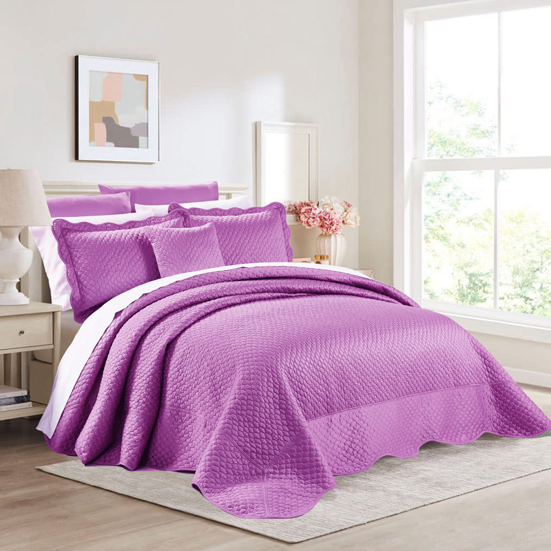 Ensemble de couvre-lit 4 pièces en satin mat, Édredon très grand et 3 pièces supplémentaires, Mauve