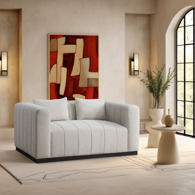 Causeuse 67 po, Tissu beige texturé en lin