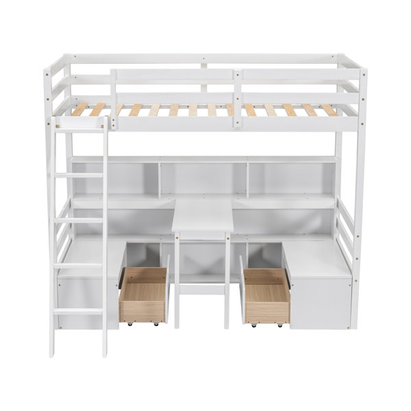 Latitude Run® Twin Loft Bed With Storage Shelves, Drawers, Seat And ...
